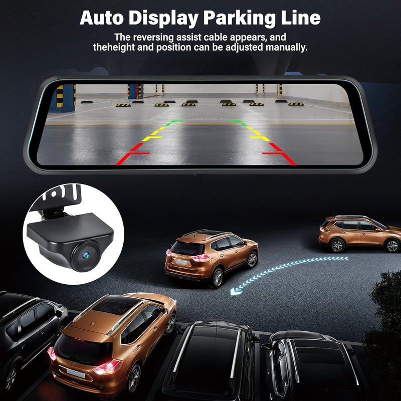 UNITOPSCI Rear View Mirror Camera, Mirror Dash Cam for Car 1080P Front & Rear Mirror Cameras 9.66 Inch HD IPS Full Touch Screen 64G Card Night Vision Motion Detection Loop Recording 24H Parking Monitor G-Sensor - Image 4